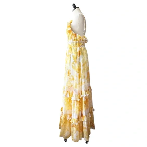 BHLDN Anthropologie Ava Chiffon High-Neck Ruffled Maxi DressMEDIUM NWT